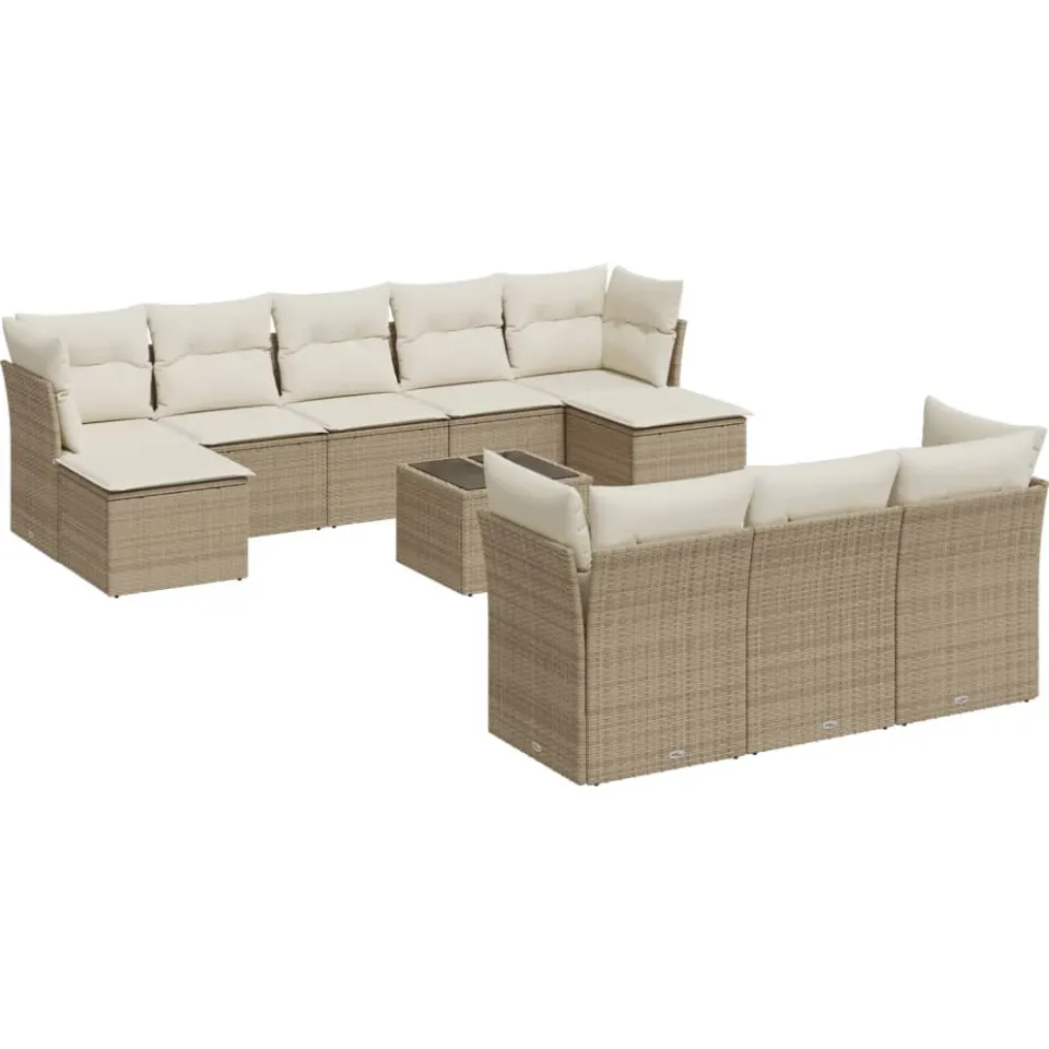 vidaXL 11-delige Tuinset met kussens poly rattan beige, foto 3