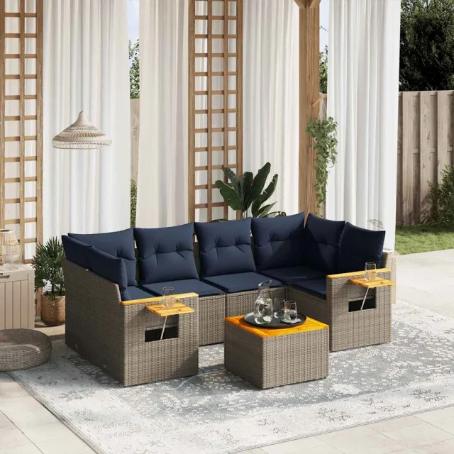 vidaXL 7-delige Loungeset met kussens poly rattan grijs, foto 2