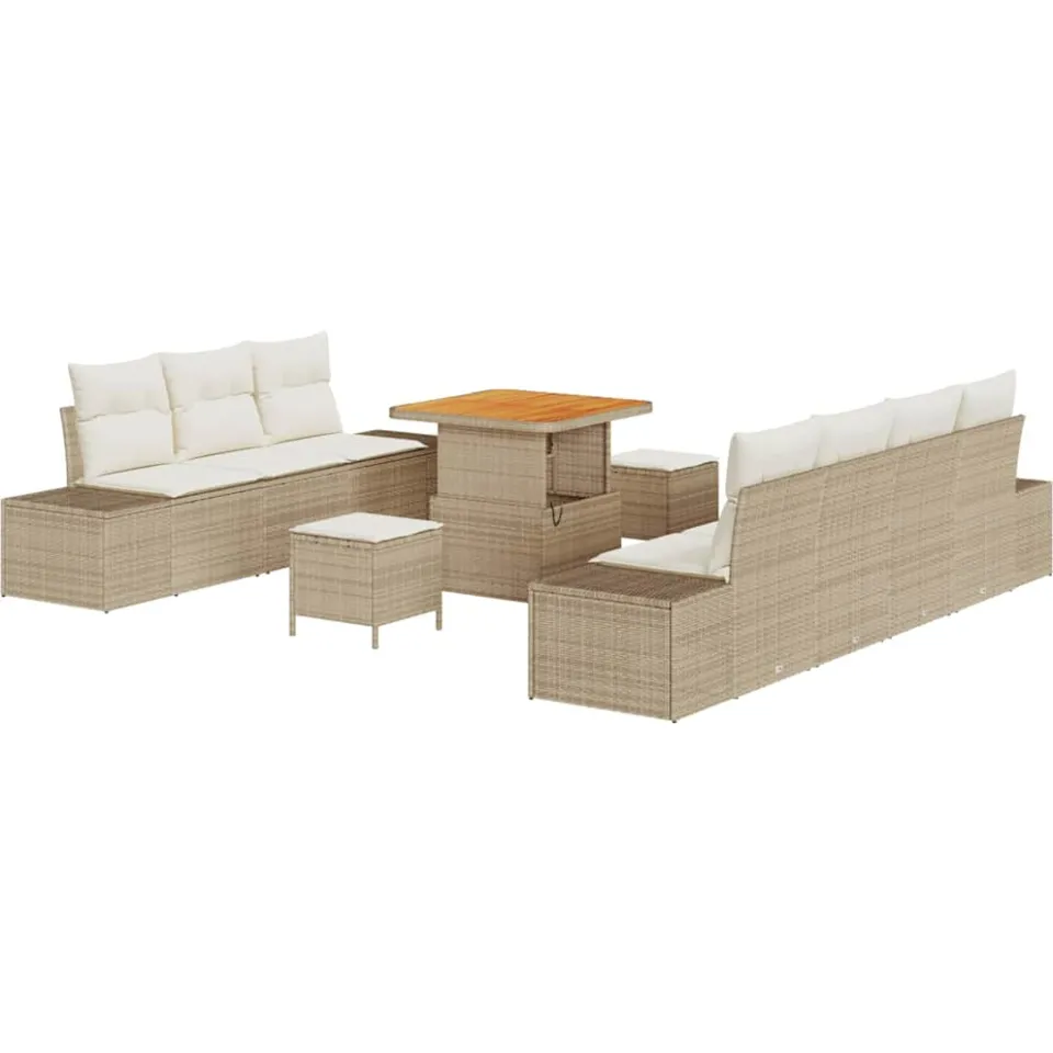 vidaXL Tuinbankenset 10 st Beige poly rattan