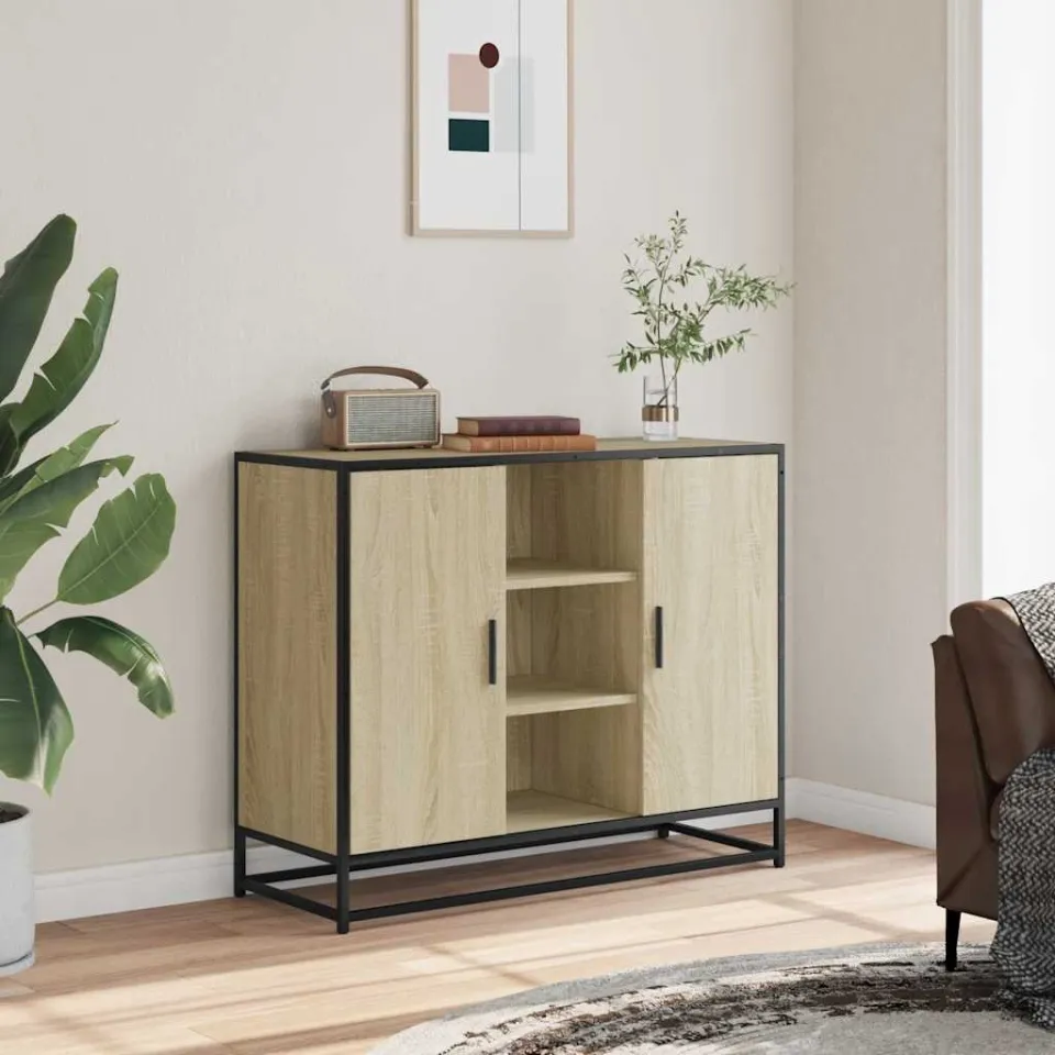 vidaXL Dressoir 92x35x76 cm bewerkt hout sonoma eikenkleurig, foto 2