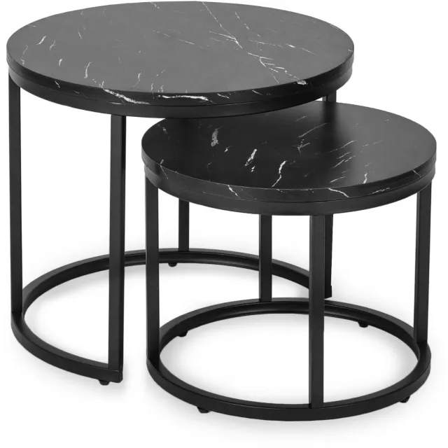 Mebel Elite Mauro - Set salontafels - Zwart marmerlook - MDF-bladen - Zwarte stalen onderstellen