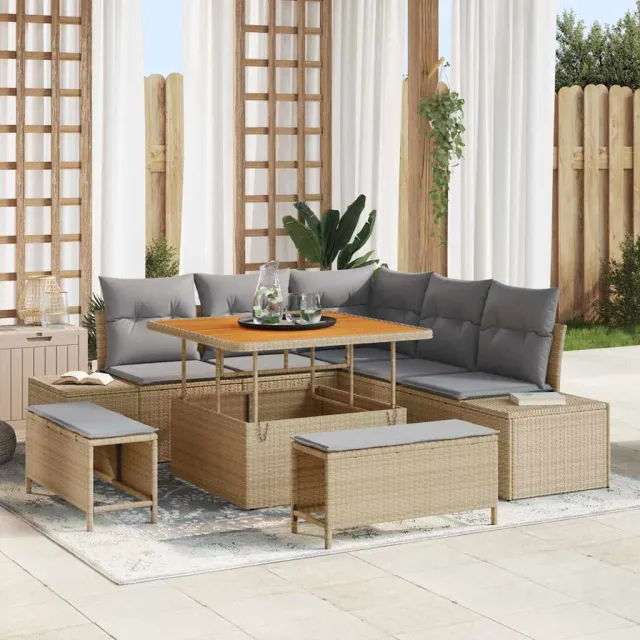 vidaXL Tuinbankenset 8 st Beige Poly riet, foto 2