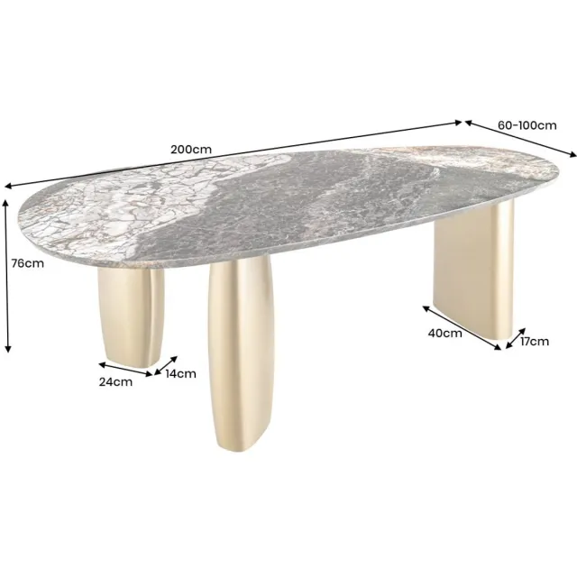 Invicta Interior Design eettafel BIO 200cm grijs wit bruin natuursteen marmer metaal geborsteld goud - 46205 Zie omschrijving