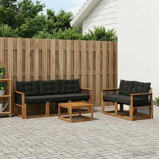 vidaXL Buiten bankenset 6 st 5-zits Naturel en Zwart