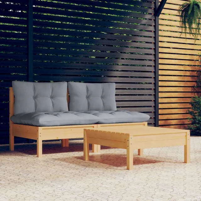 vidaXL 3-delige Loungeset met grijze kussens grenenhout grijs, foto 2