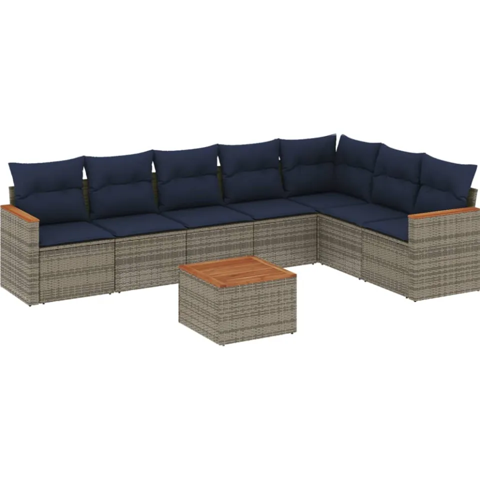 vidaXL 8-delige tuinbankset met kussens, grijs polyrotan, foto 3