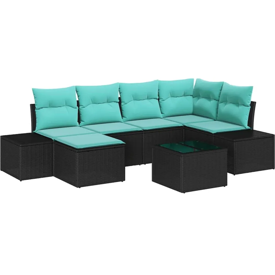 vidaXL Tuin Sofa Set 6 st Zwart en Turquoise poly rattan