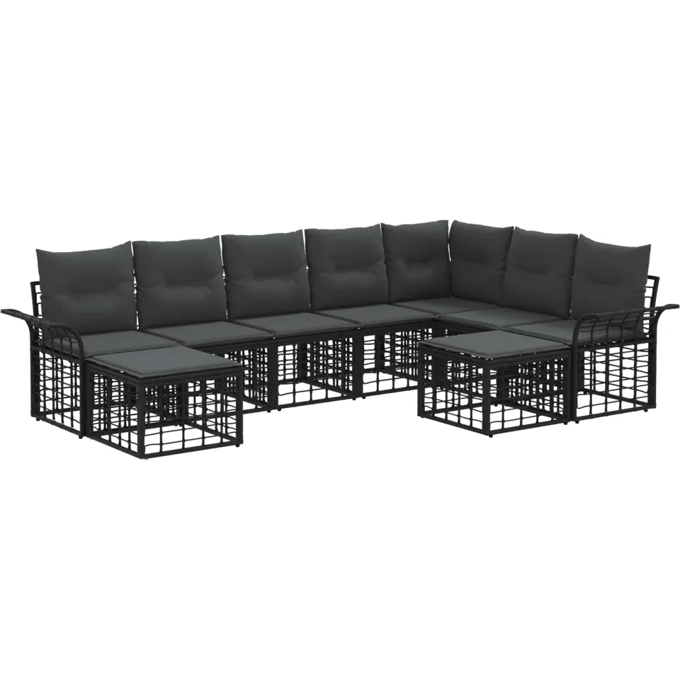 vidaXL Buiten bankenset 9 st Zwart en Donkergrijs Polyester