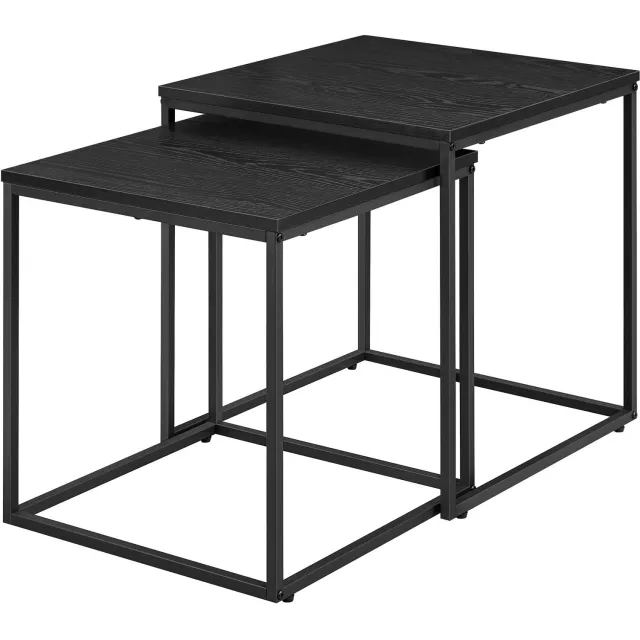 Oskar Vierkante Salontafels - Set van 2 - Zwarte Eikenlook en Zwart Metalen Frame