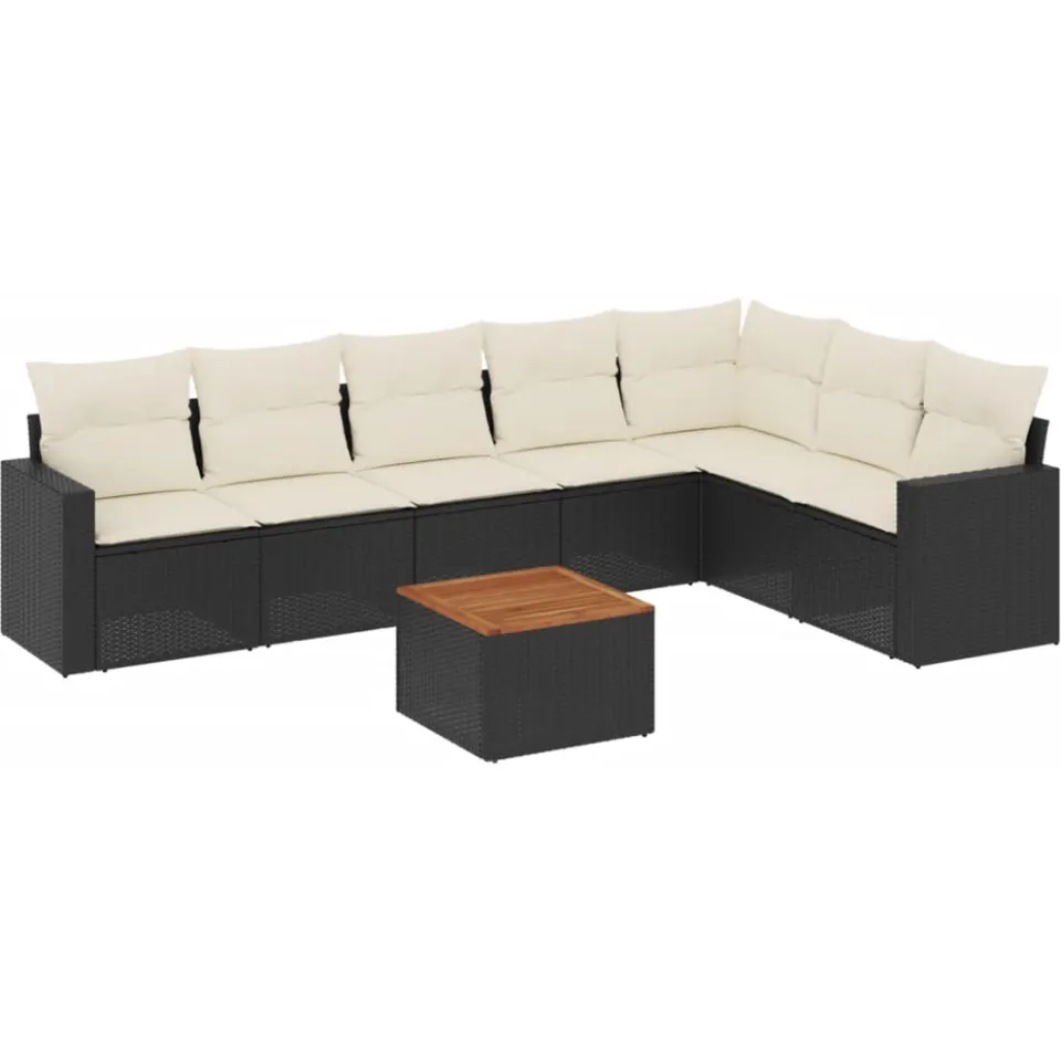 vidaXL 8-delige Loungeset met kussens poly rattan zwart