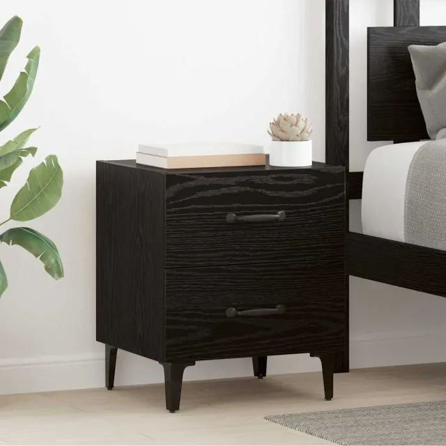 vidaXL Bed kast 2 st Zwart Eiken 40 x 35 x 47,5 cm Bewerkt hout, foto 2