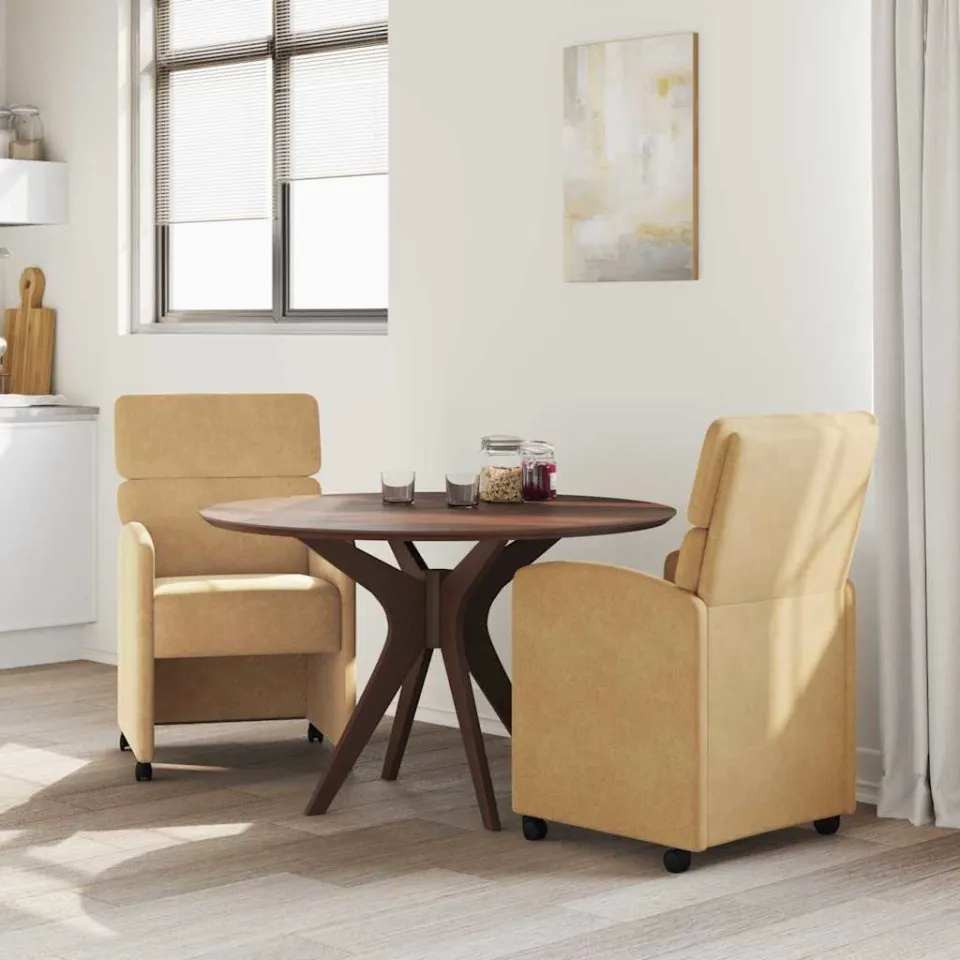 vidaXL Eetkamerstoelen met Wieltjes 2 st Fluweel Bruin 58 x 65 x 98 cm, foto 3