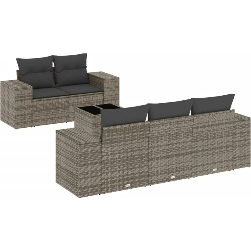 vidaXL 6-delige Loungeset met kussens poly rattan grijs