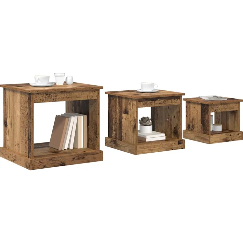 vidaXL Salontafel 3 st Oud Hout 48 x 45 x 45 cm Bewerkt hout bruin