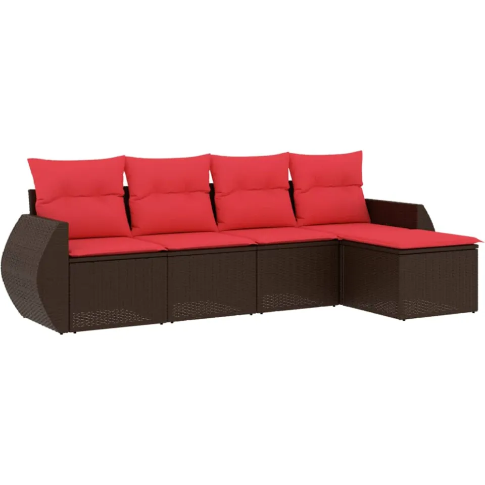 vidaXL 5-delige tuinbankset met kussens, bruin polyrotan, foto 3