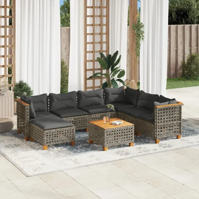 vidaXL 8-delige Loungeset met kussens poly rattan grijs, foto 2