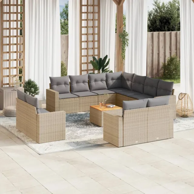 vidaXL 12-delige Loungeset met kussens poly rattan gemengd beige, foto 2