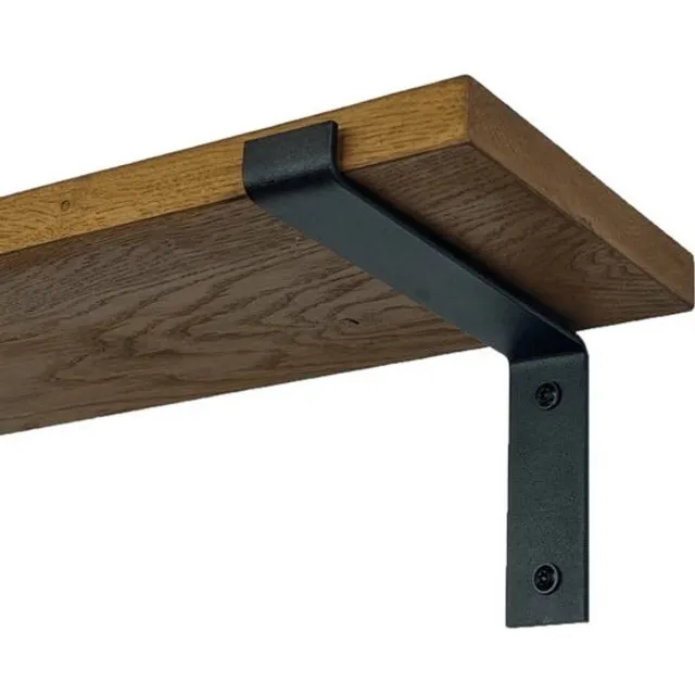 GoudmetHout Donkere Eiken Wandplank - 260x20 cm - Plankdragers L Mat Zwart Donker eiken