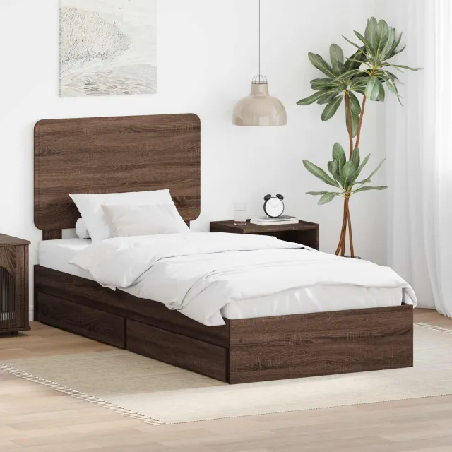 vidaXL Opslag bed met lade Bruin Eiken 75 x 190 cm Bewerkt hout