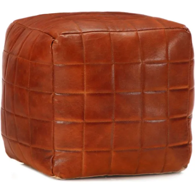 vidaXL Poef 40x40x40 cm echt geitenleer tan bruin, foto 2