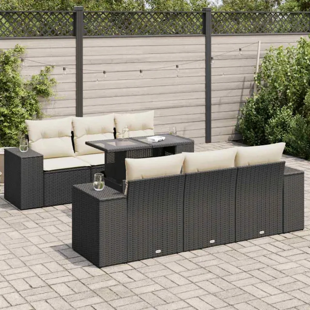 vidaXL 7-delige Loungeset met kussens poly rattan zwart, foto 2