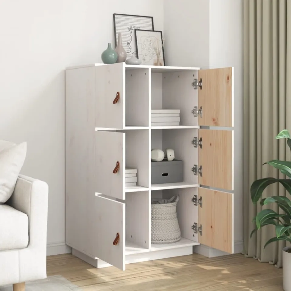 vidaXL Hoge kast 67x40x108,5 cm massief grenenhout wit, foto 4