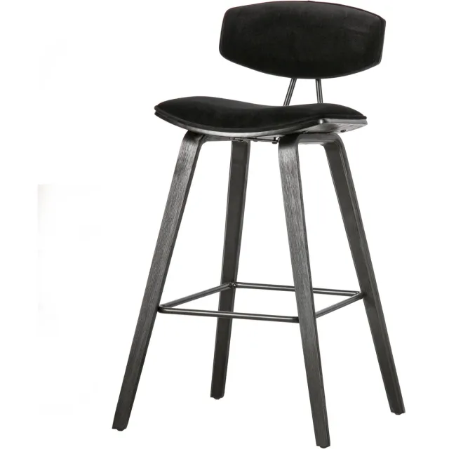 WOOOD Senn Barstoel - Velvet Stof - Zwart - 91x42x48 cm