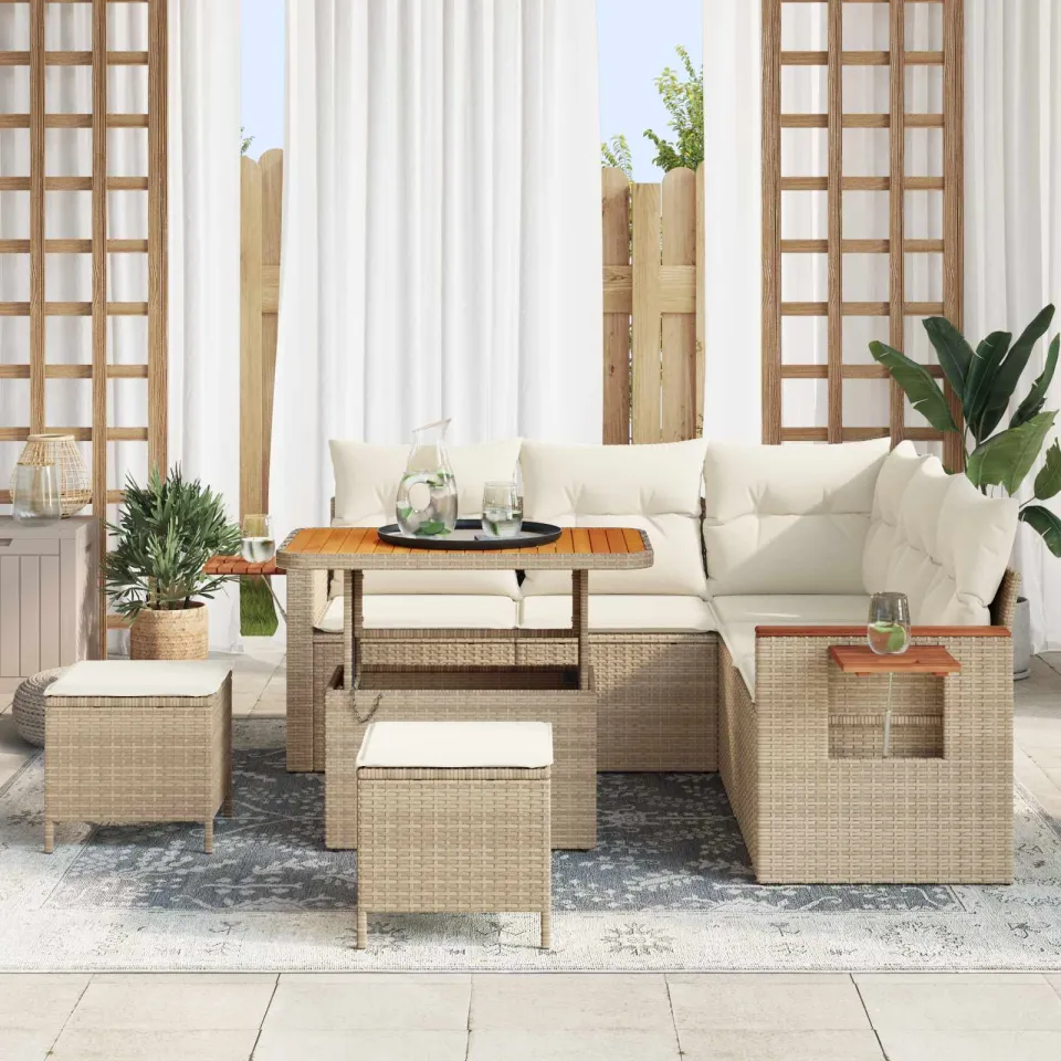 vidaXL Tuinbankenset 8 st Beige poly rattan, foto 3