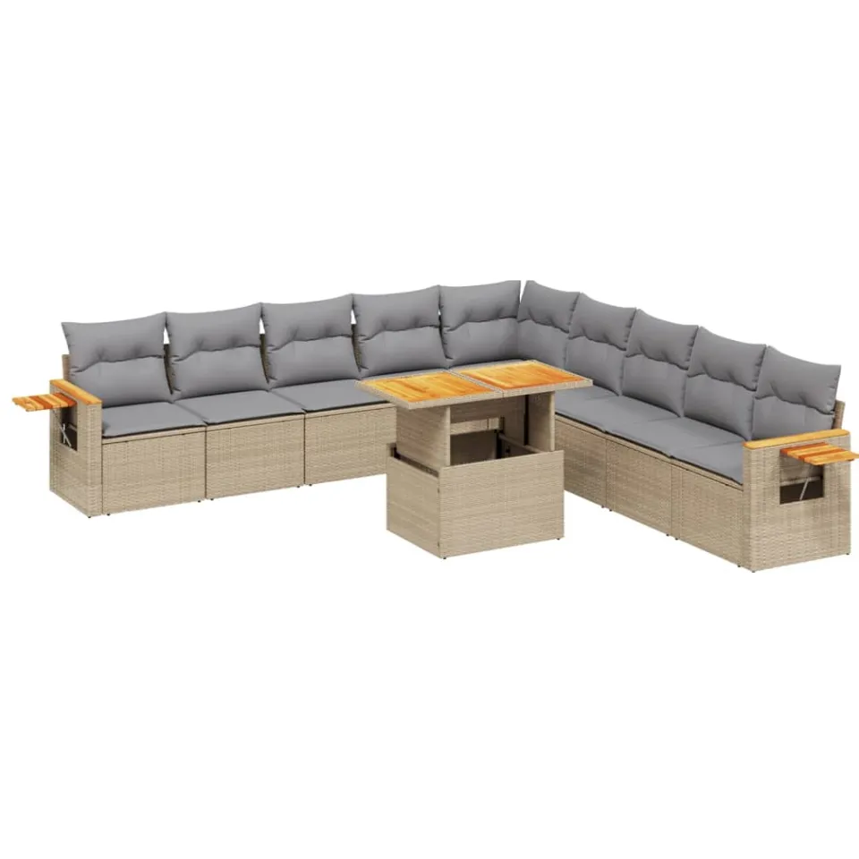 vidaXL 11-delige Tuinset met kussens poly rattan beige, foto 3