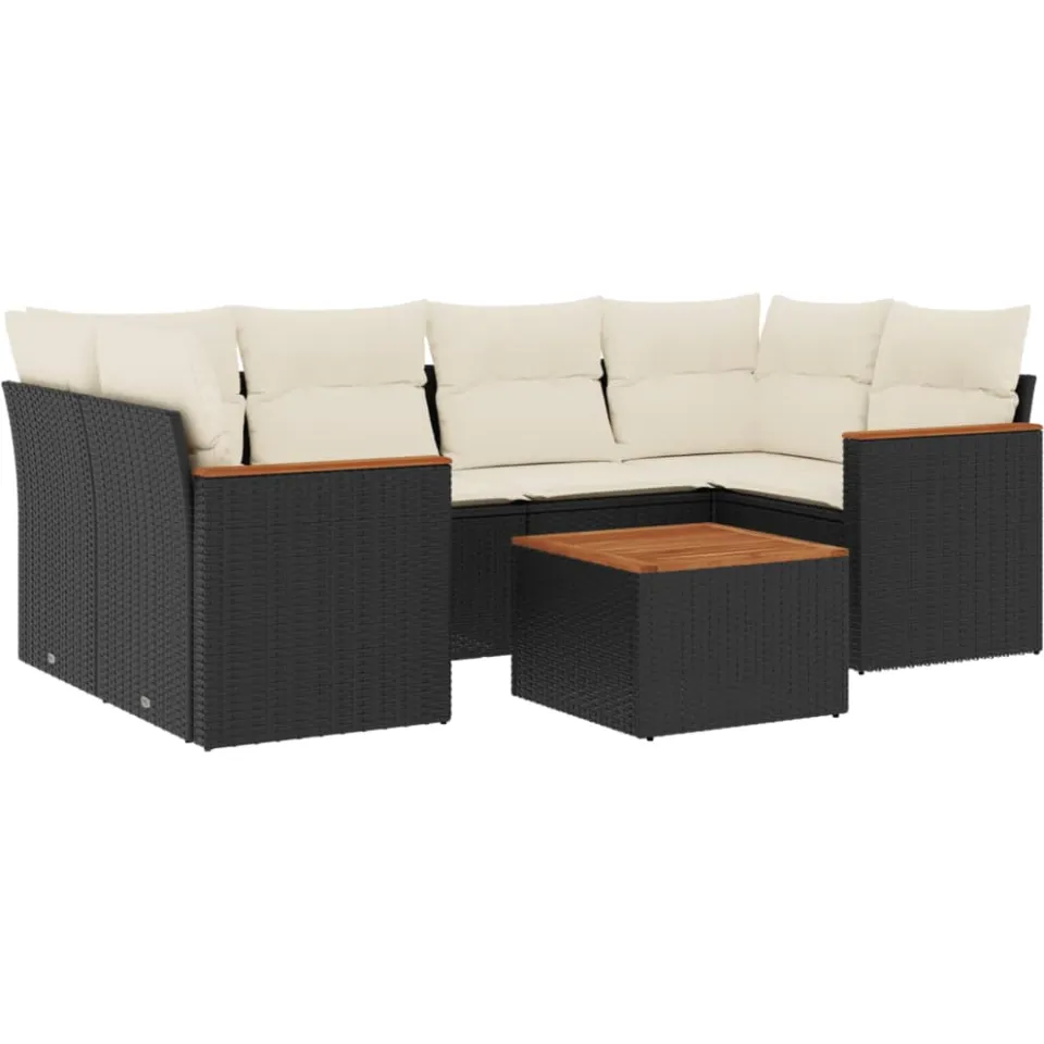 vidaXL 7-delige Loungeset met kussens poly rattan zwart