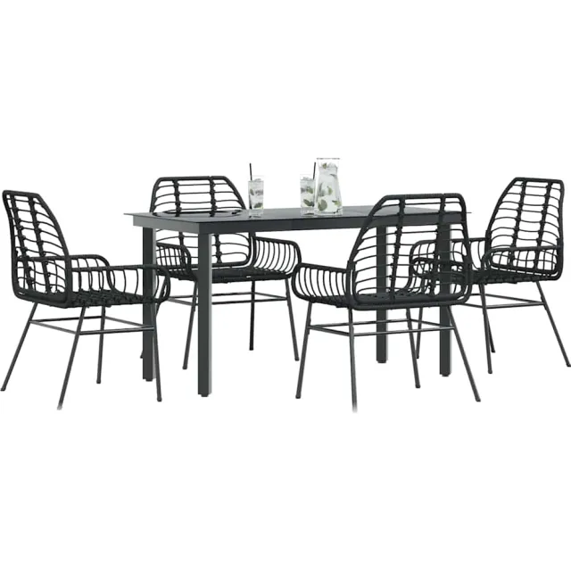 vidaXL 5-delige Tuinset poly rattan glas zwart, foto 2