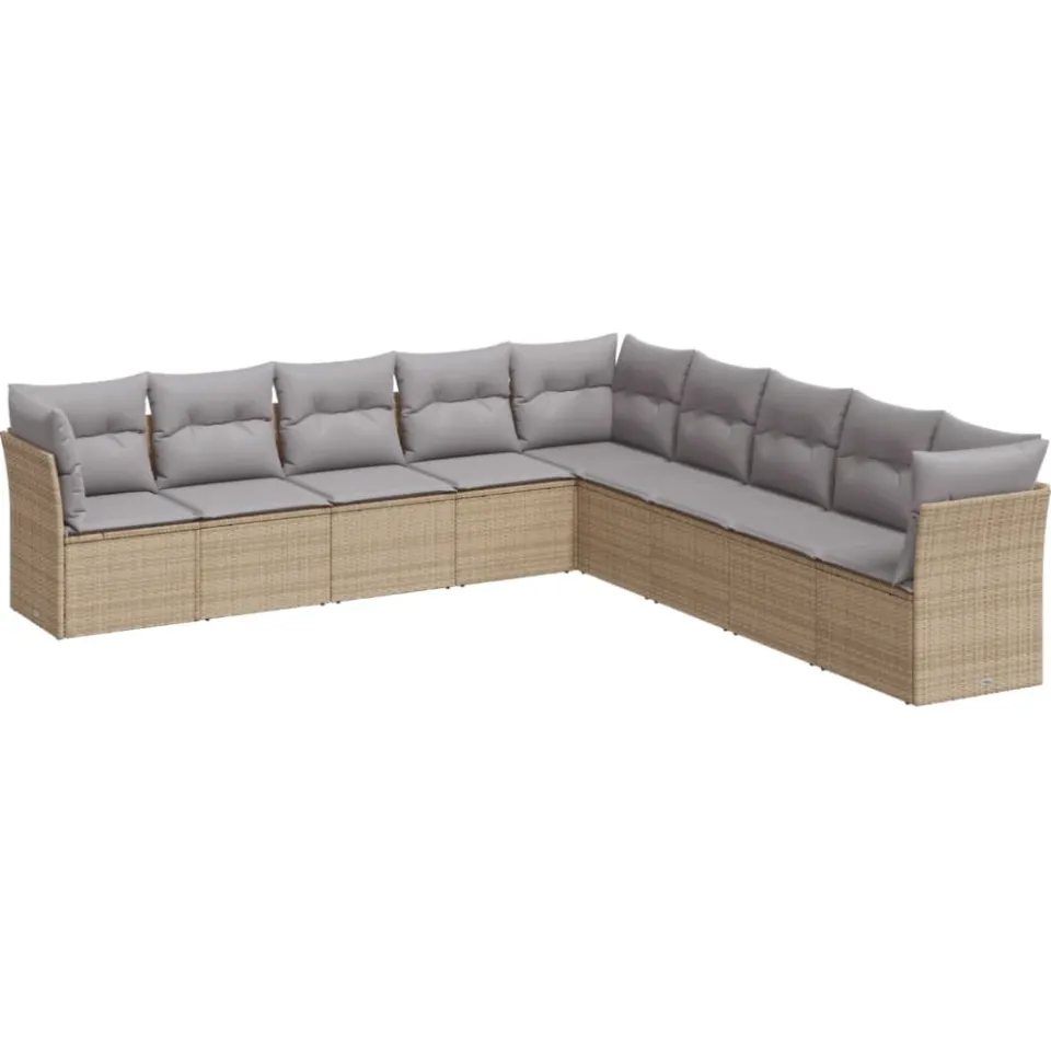 vidaXL 9-delige Loungeset met kussens poly rattan beige