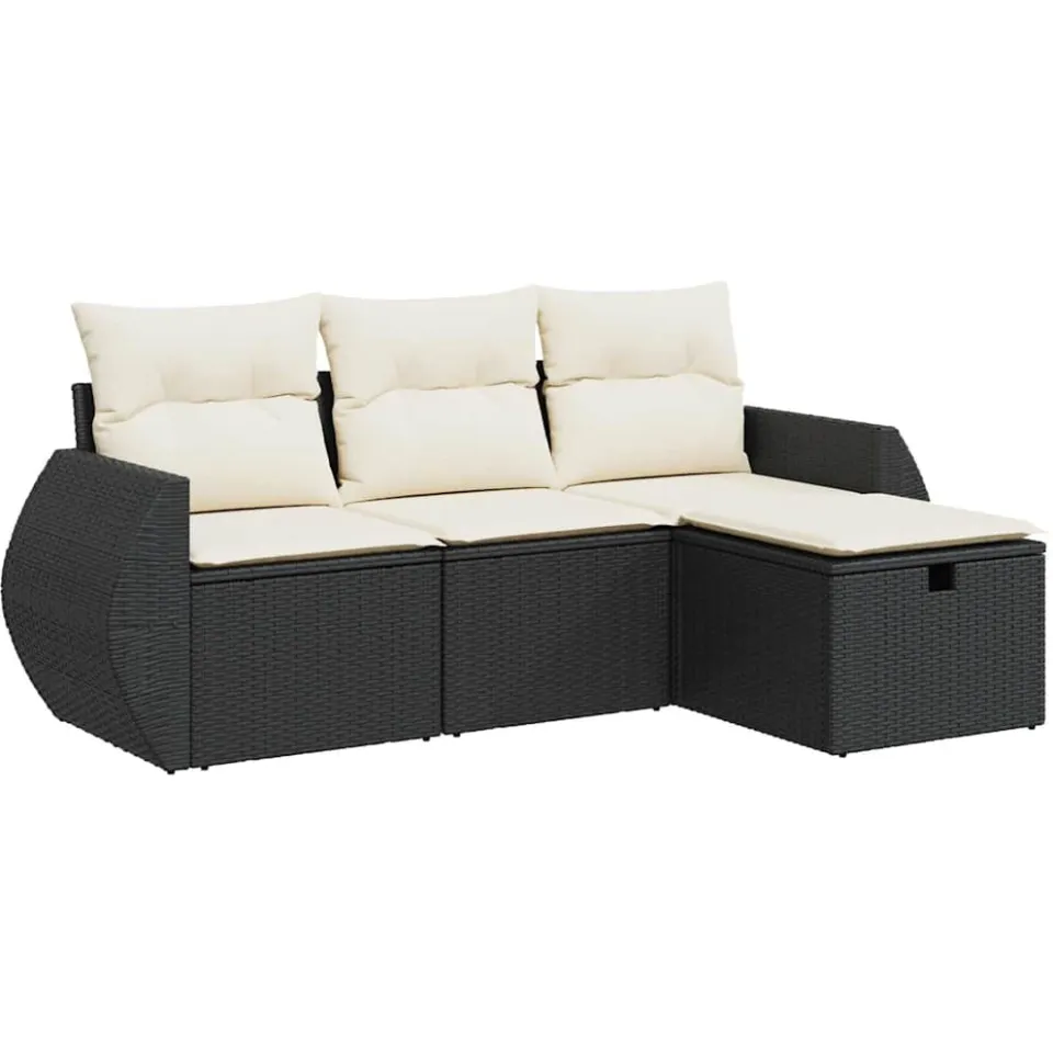 vidaXL 4-delige Loungeset met kussens poly rattan zwart, foto 3