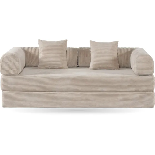 Troonz Slaapbank Comfy Beige 2 Persoons - 3-Zits Zetelbed - 200x200 cm - Bedbank - Bank - Beige