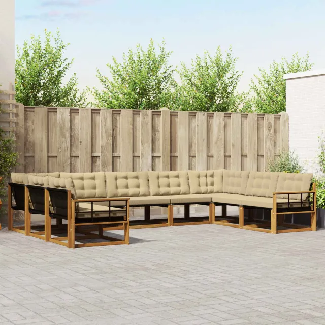 vidaXL Buiten bankenset 9 st 9-zits Natuurlijk en Beige