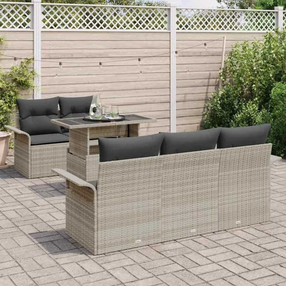 vidaXL Tuin Sofa Set 6 st Lichtgrijs poly rattan, foto 3