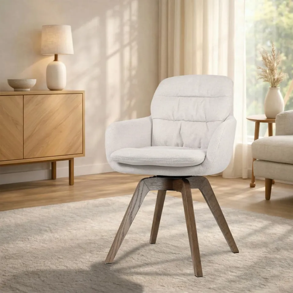 Nolon Noor-Mia draaibare eetkamerstoel beige - walnoot houten onderstel, foto 2