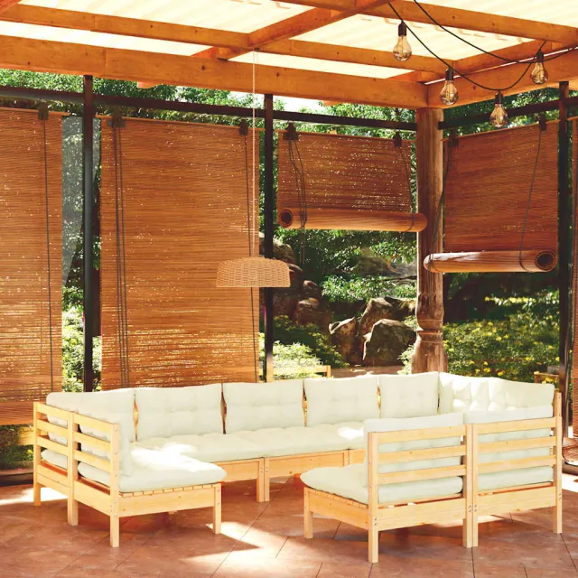 vidaXL 9-delige Loungeset met crèmekleurige kussens massief grenenhout, foto 2