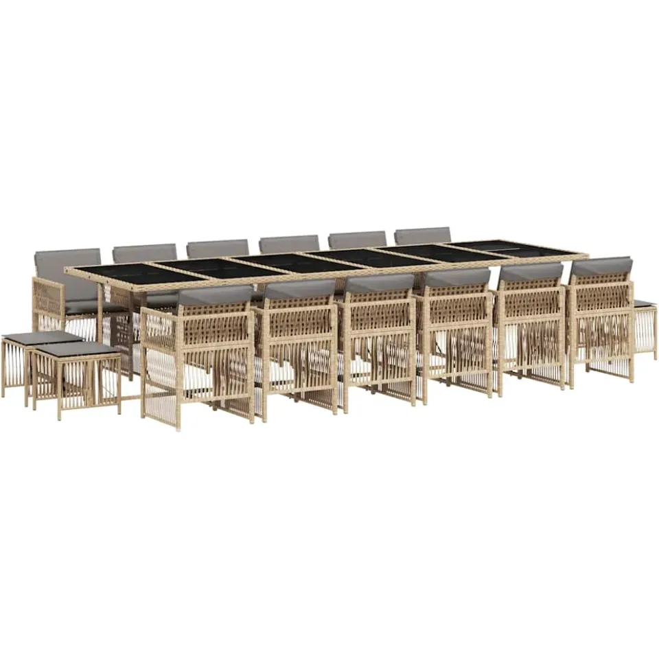 vidaXL 17-delige Tuinset met kussens poly rattan gemengd beige