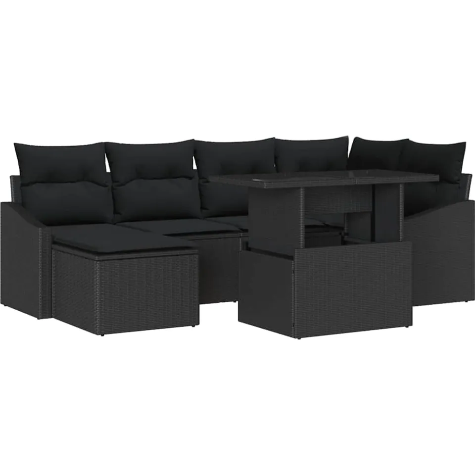vidaXL Tuin Sofa Set 7 st Zwart poly rattan, Gepoedercoat staal