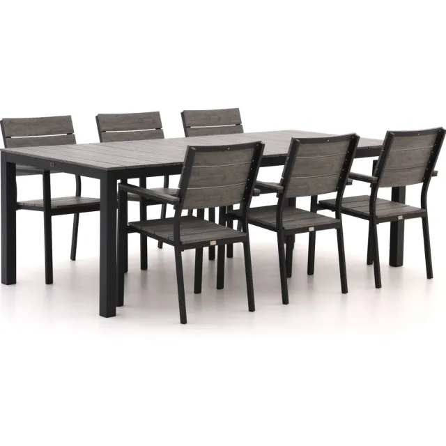 Bellagio tuinmeubelen Bellagio Fidenza 220cm dining tuinset 7-delig stapelbaar Zwart