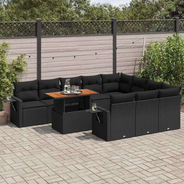 vidaXL 11-delige Loungeset met kussens poly rattan zwart, foto 2