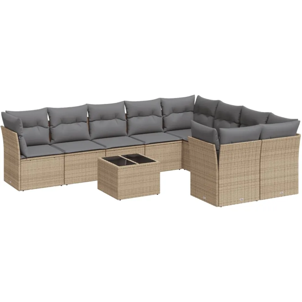 vidaXL 10-delige Loungeset met kussens poly rattan beige