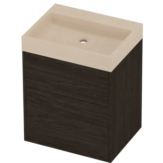 Proline Evoli Badmeubelset Hardsteen Loft 2 Laden 60x46x75 cm Sand Stone Mokka Oak Eiken