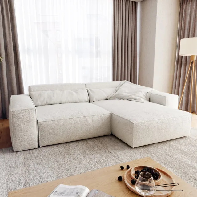 DELIFE Hoekbank Sirpio XL 270x170 cm bouclee crème-wit recamiere variabele Creme-weiß