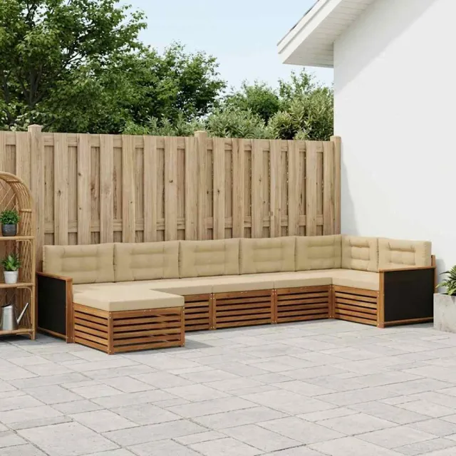 vidaXL Buiten bankenset 7 st 7-zits Natuurlijk en Beige
