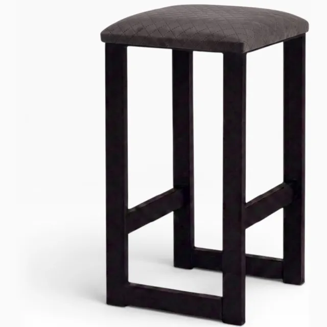 Taborecik Zwarte metalen barkruk met gestoffeerde zitting - 64cm - Zwart/Donkergrijs