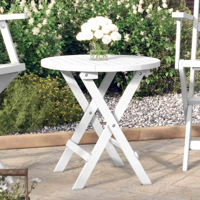 vidaXL Tuintafel inklapbaar Ø 46 cm massief acaciahout wit Bruin
