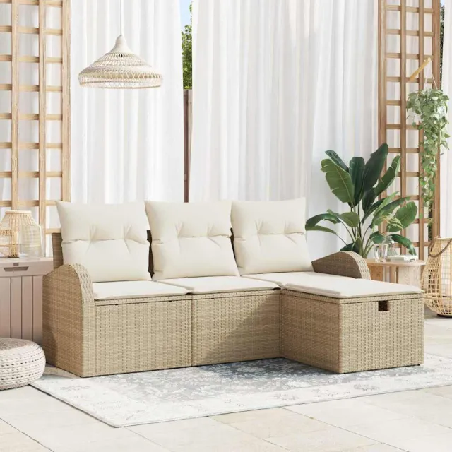 vidaXL Tuin Sofa Set 4 st Poly riet zwart, foto 2