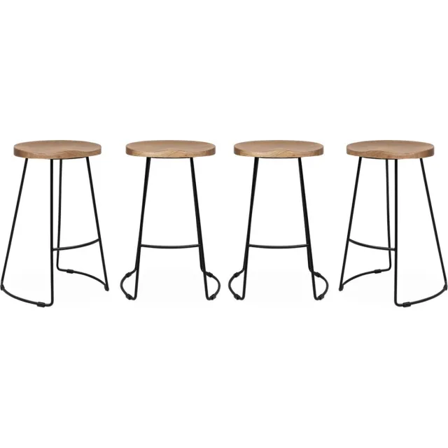 sweeek Mangohout en stalen barkrukken jaya, set van 4, 65cm Naturel